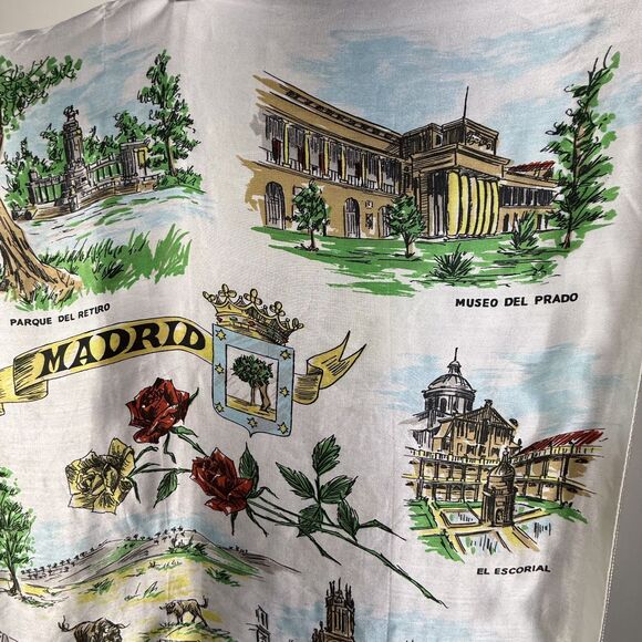 60s 70s Vintage Madrid Souvenir Scarf | Spain Travel Print Tourist Landmarks - Picture 7 of 9